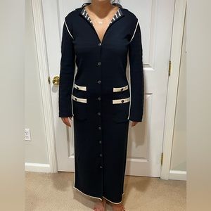 Chanel black wool maxi pencil dress with logo buttons. Made in Italy.